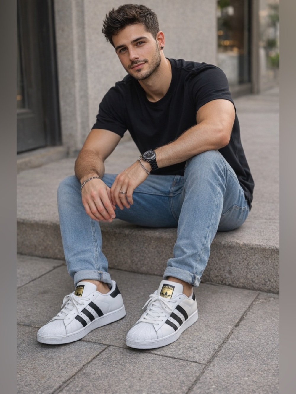 adidas White Sneakers with Black Stripes and Gold Logo Size 13 - Picture 4 of 4